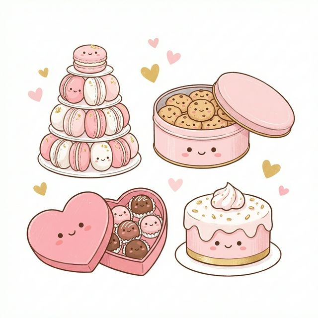 ホワイトデーに人気のスイーツ5種類のイラスト